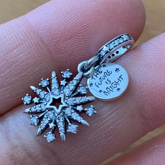 NWOT Sparkling Firework Double Dangle Charm Sterling Silver 925 - Picture 7 of 12